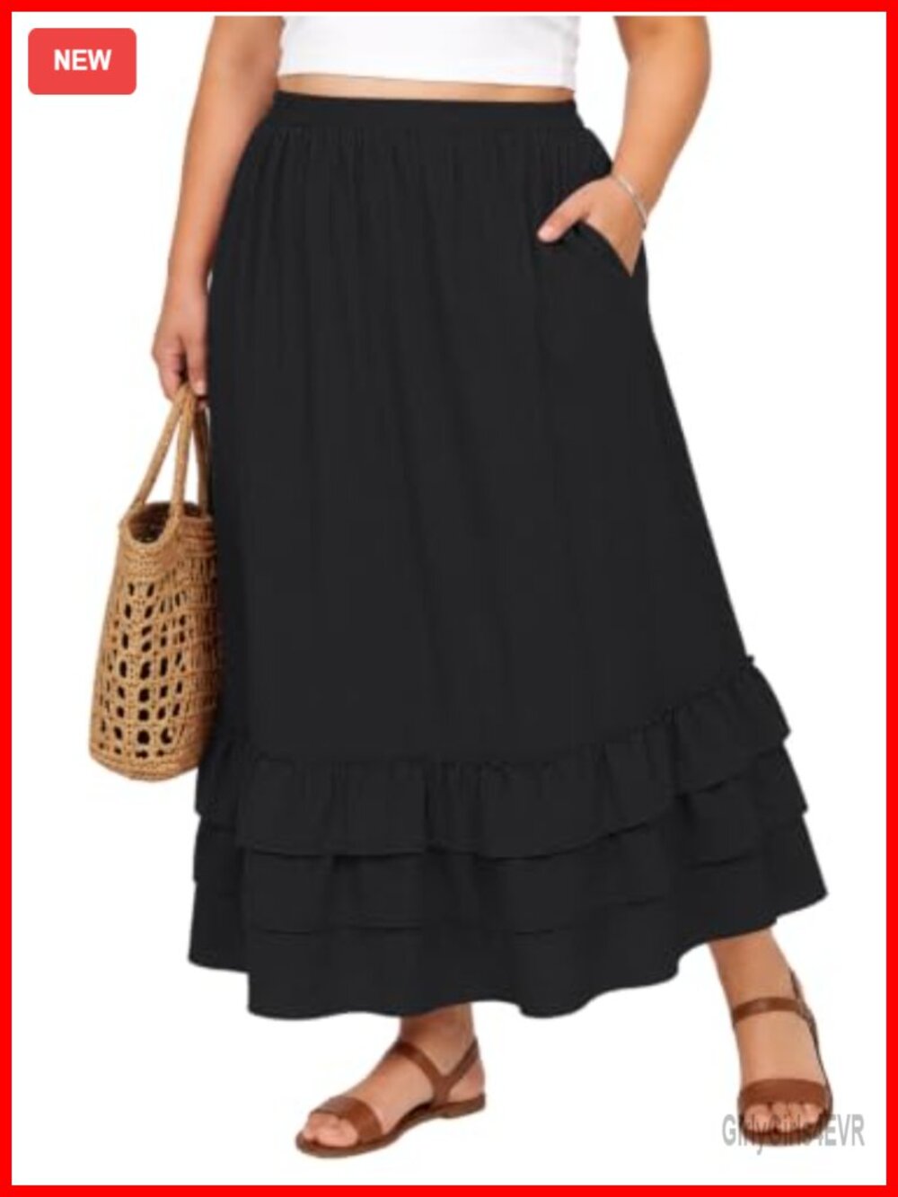 Plus Size Tiered Maxi Skirt with Pockets Flowy A-Line Ruffle Long